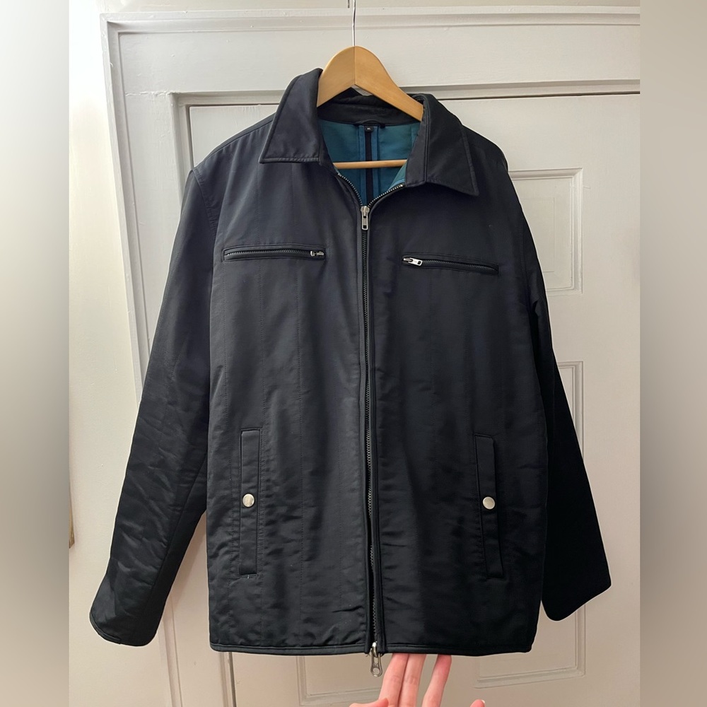 EUC Men’s I.N.C. Black Jacket with Iridescent Blue Green Lining - Size XL